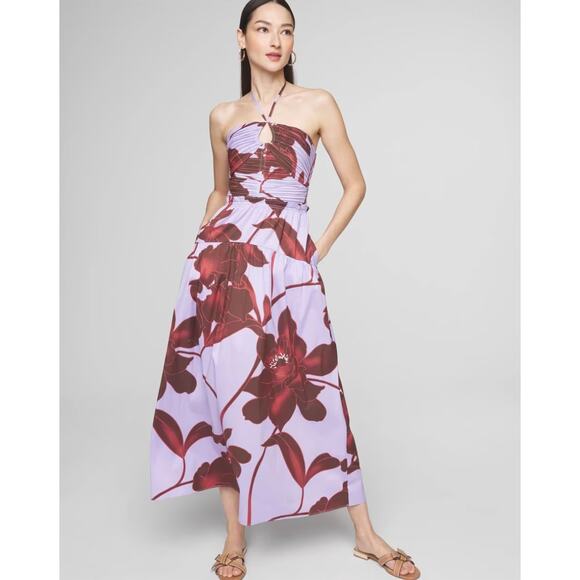 New! White House Black Market Sleeveless Halter Poplin Midi Dress, Size 4
